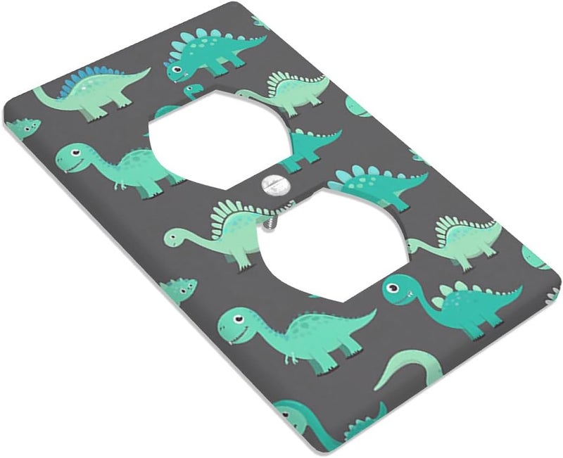 Moslion Green Dinosaur Wall Plate Covers Cartoon Cute Animal Dino 1-Gang Outlet Cover Switch Plug Duplex Home Decorative Office - Image 2